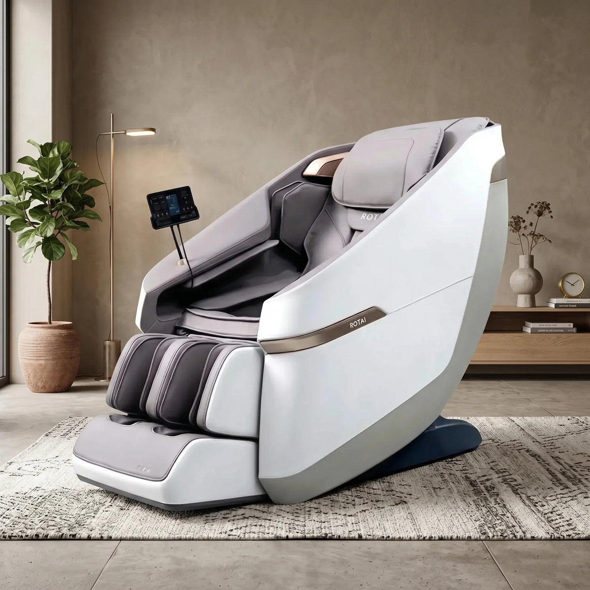 Modern full body massage chair with sleek design, digital control panel, and luxury comfort for home use