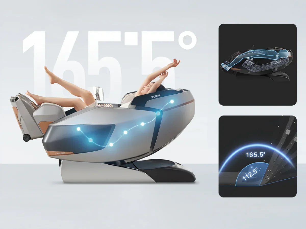 Reclining full body massage chair with 165.5 degree zero gravity position and ergonomic design